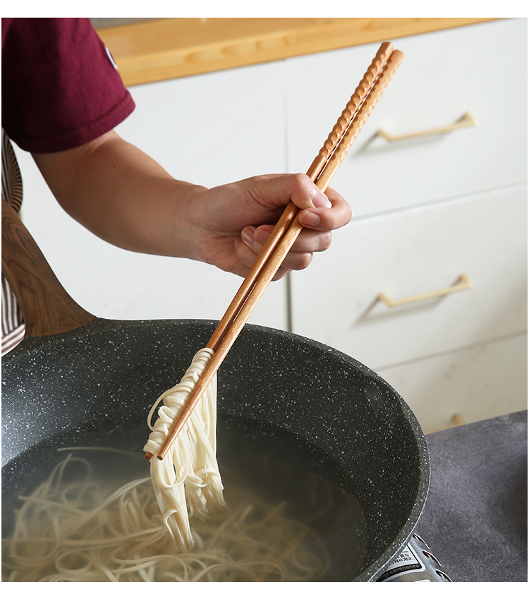 坤贝加长筷子油炸防烫火锅筷子家用超长捞面炸油条东西的公筷实木33cm