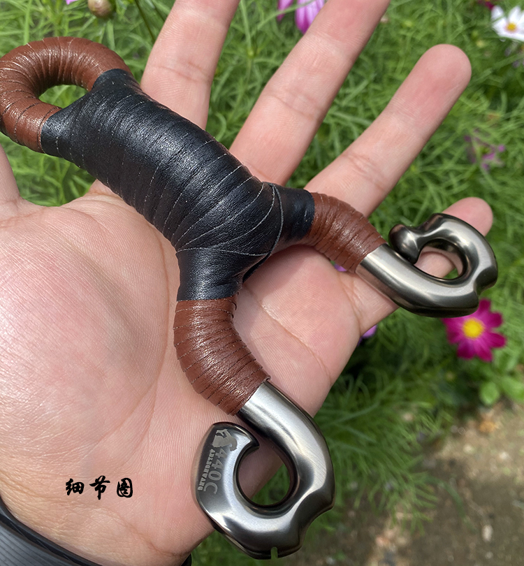 崛适纯手工冷弯传统440c弹弓手工定做不锈钢反曲钛合金户外战魂弹弓