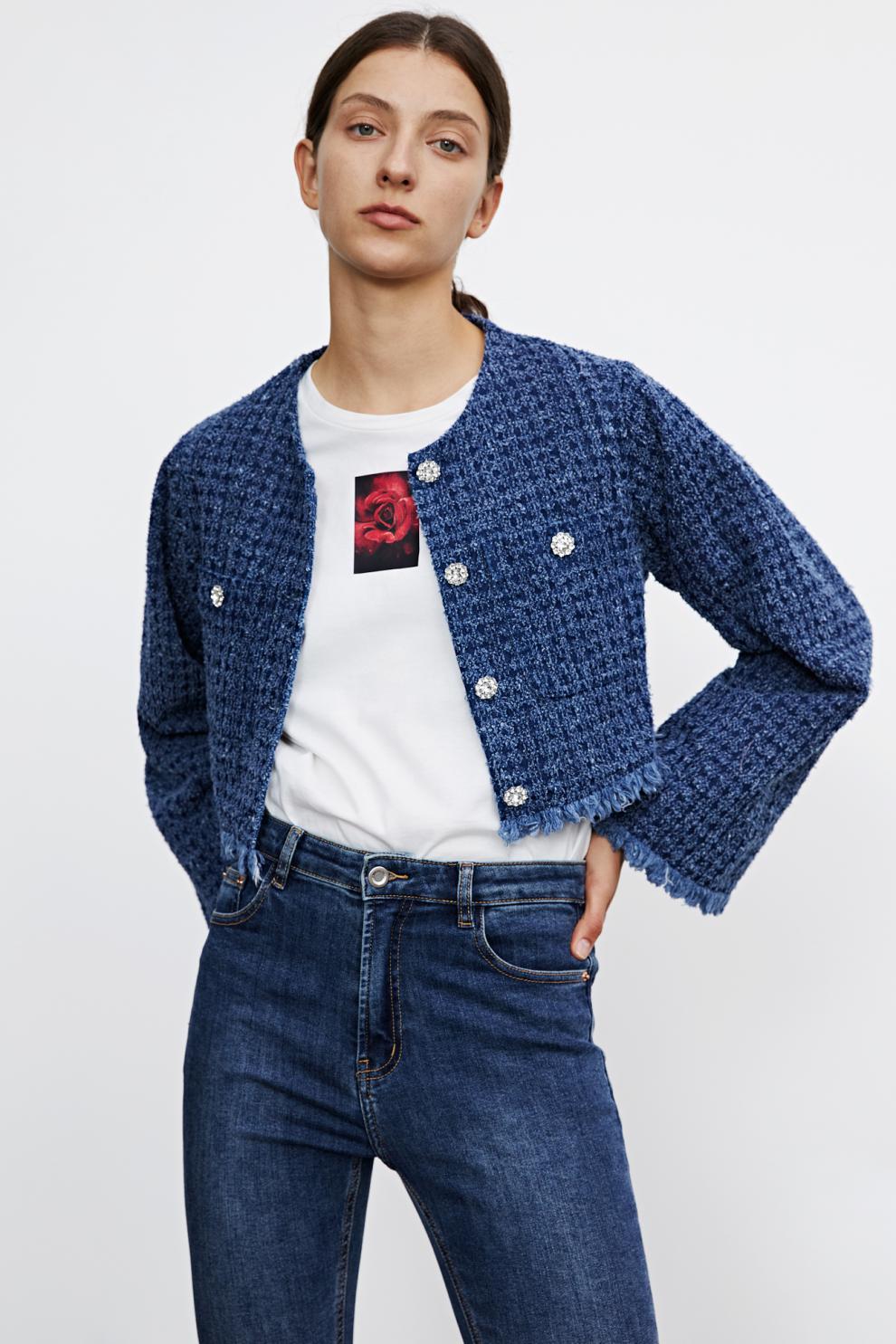 ur2021春季新品女装合身毛边圆领薄短款丹宁牛仔外套wj03sbje2000