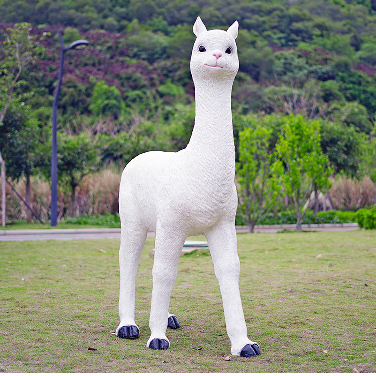 户外羊驼摆件仿真动物雕塑公园林景观户外景区草坪装饰模型白色组合⑥