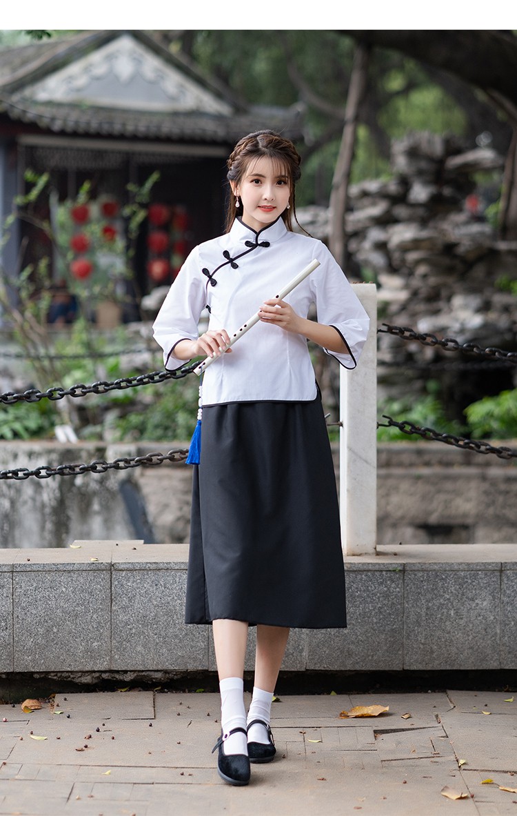 伊必圣民国学生装女五四青年装风女装中山装班服舞台表演合唱服装全棉
