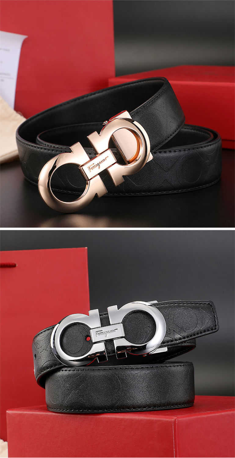 ahrw8字扣皮带男头层真牛皮潮人商务休闲百搭字母格纹腰带ck纹银扣