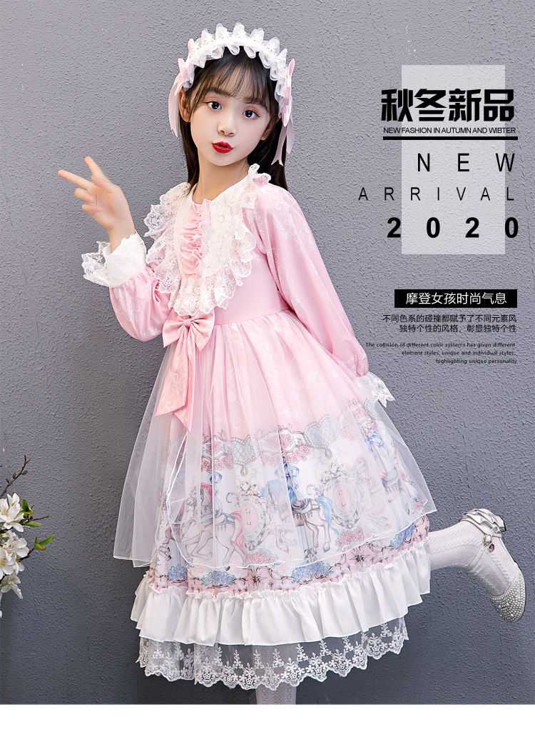 女童儿童洛丽塔裙子秋冬加绒新品童装lolita洋装学生公主裙连衣裙紫色
