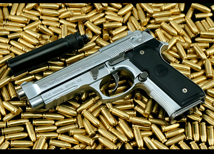 05伯莱塔m92a1全金属模玩具仿真合金枪可抛壳拆卸 不可发射 枪色 5颗