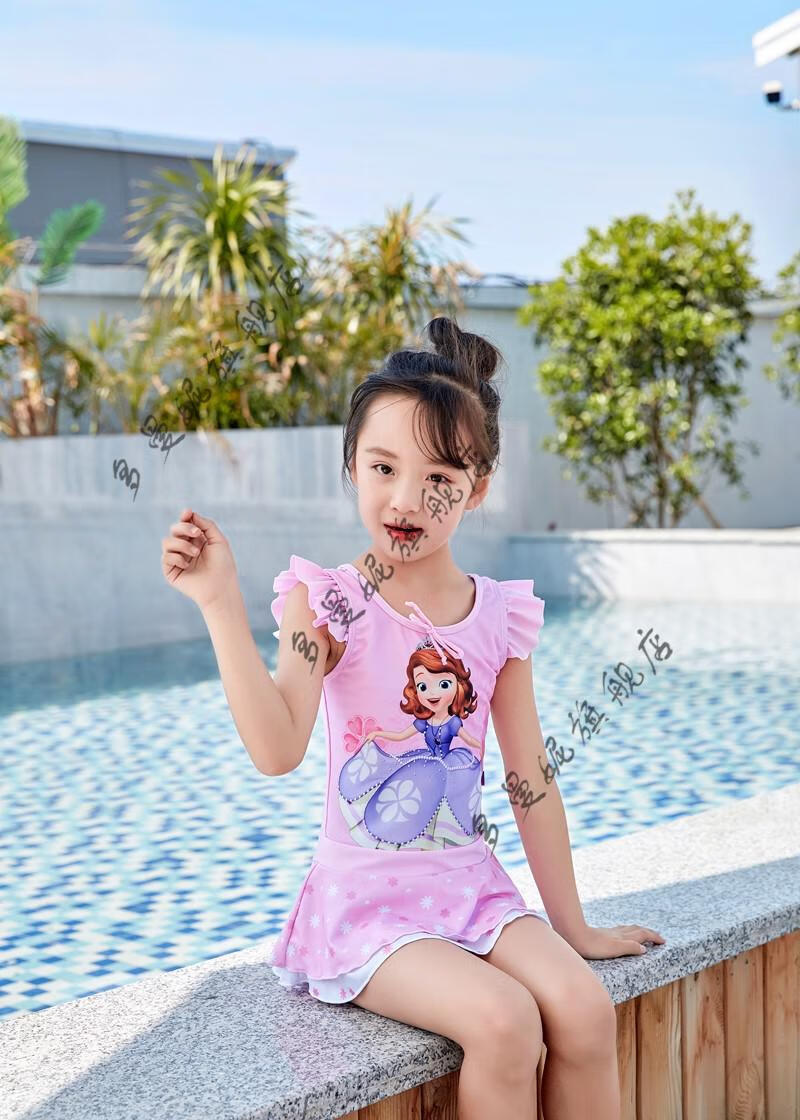 2022新款迪士尼儿童泳衣女童连体平角中大童速干泳装冰雪奇缘女孩爱莎