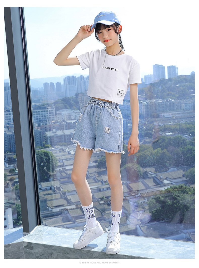 女孩牛仔短裤女童破洞牛仔裤夏季薄款夏装儿童裤子12岁女孩宽松外穿