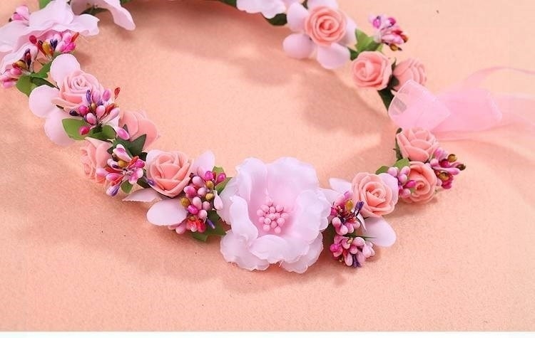 花圈头戴头圈婚庆清新头花环拍照儿童成人头上度假小女孩装饰品 红色