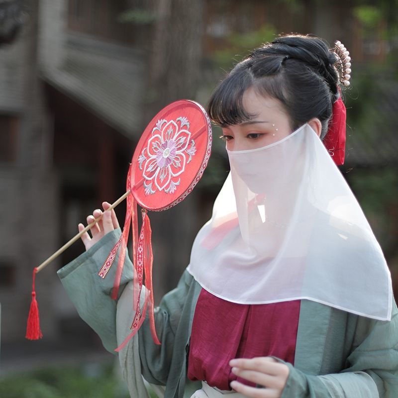 汉服面纱古风雪纺面纱汉服遮面蒙面晒仙女古装纱巾刺绣面帘美女女面纱