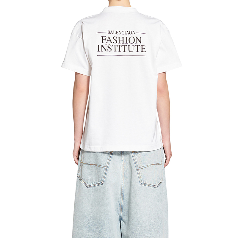 巴黎世家 fashion institute系列 女士白色纯棉图案印花短袖t恤 吧