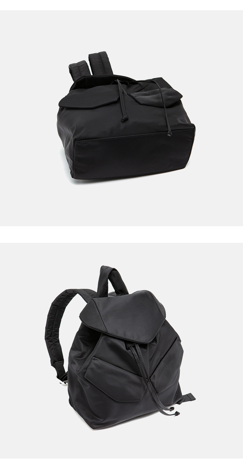 elle尼龙抽绳学生单肩包大容量背包韩版百搭书包01184生日礼物bk黑色