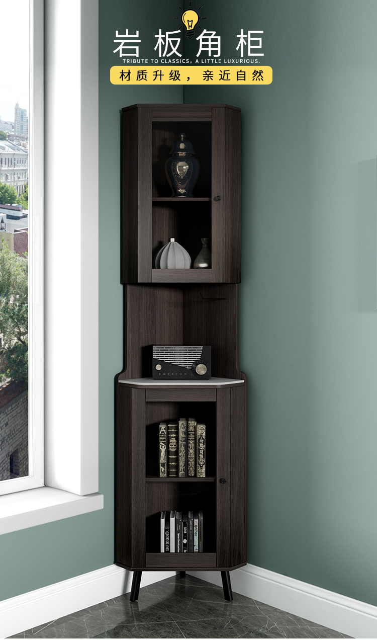 花娣美式实木墙角柜现代简约拐角柜小户型客厅酒柜转角边柜北欧三角柜