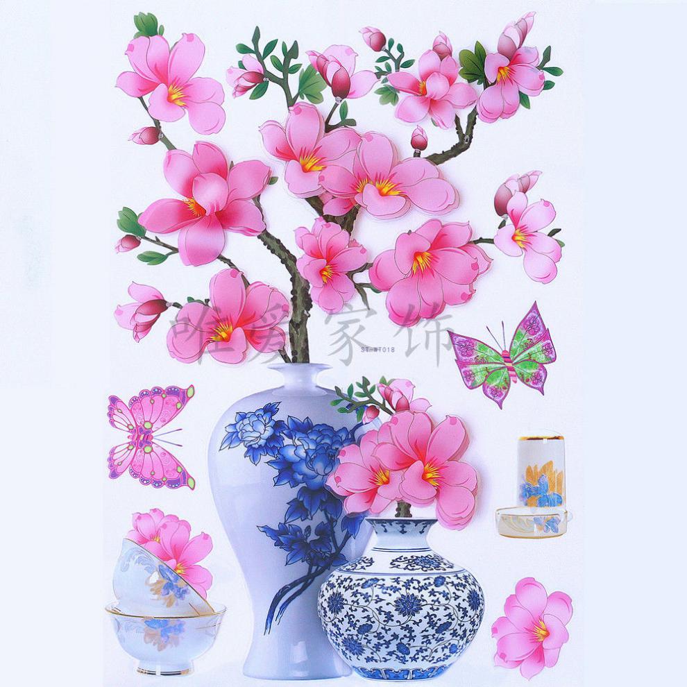 精选3d立体墙贴小花瓶玻璃贴纸装饰贴画客厅壁画贴纸画墙画贴花冰箱贴