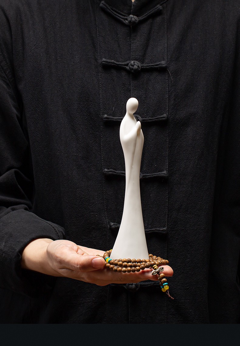 创意德化陶瓷无相佛人物摆件居室客厅茶道禅意装饰摆设白瓷工艺品办公