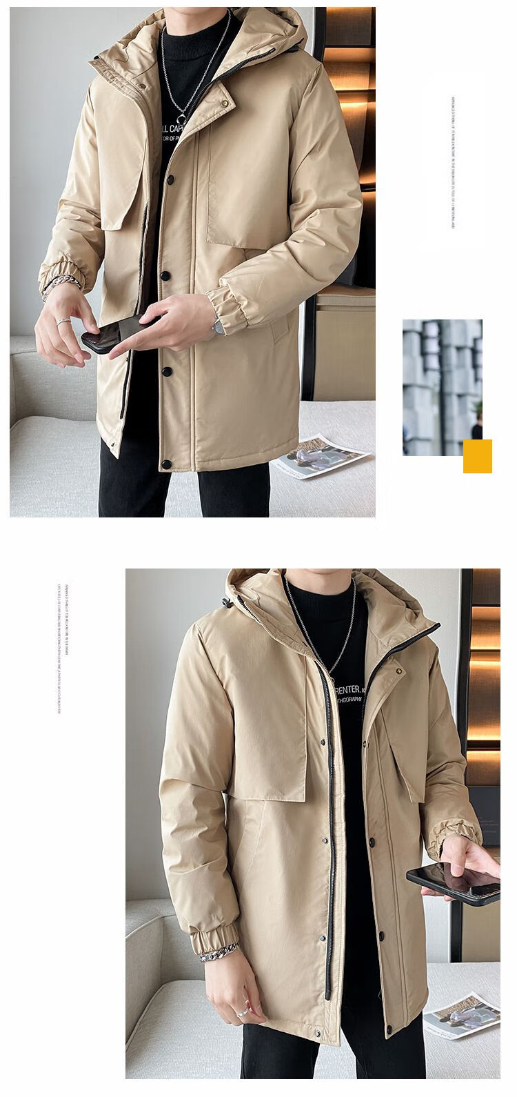 卡思图鲨鱼2022年秋冬季潮牌风衣中长款男女修身纯色可印花团体工作服