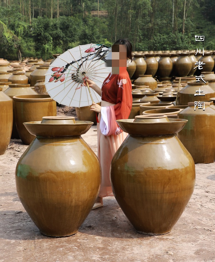 中式四川泡菜坛子陶瓷泡菜缸土坛子咸菜罐子土陶加厚酸菜缸青釉装水