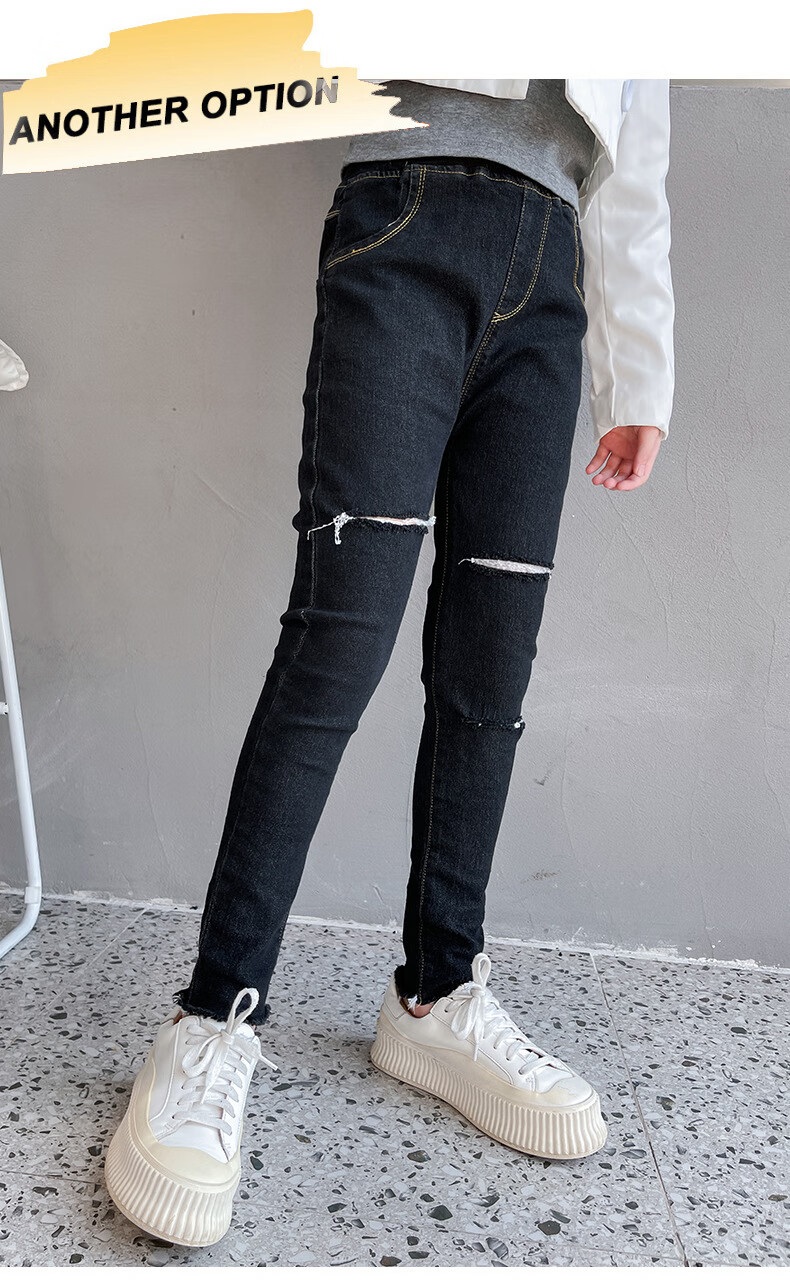 女童牛仔裤适合3-12岁儿童秋天穿的时尚弹力裤中大童小女孩韩版紧身