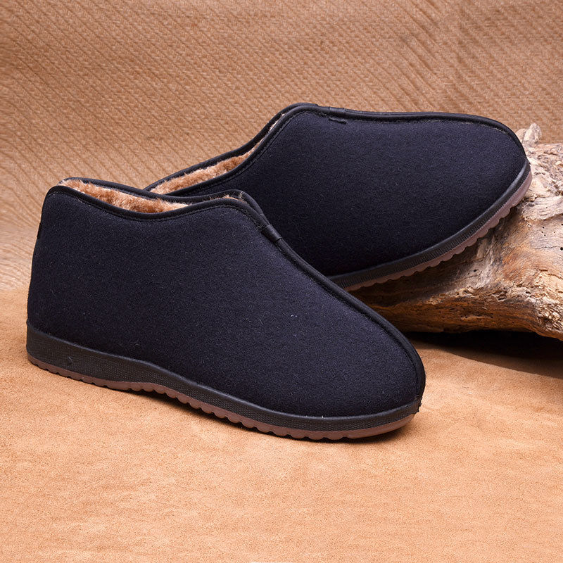 布鞋男加绒加厚父亲鞋爸爸高帮老头鞋秋冬季加大码中老年老人保暖棉鞋