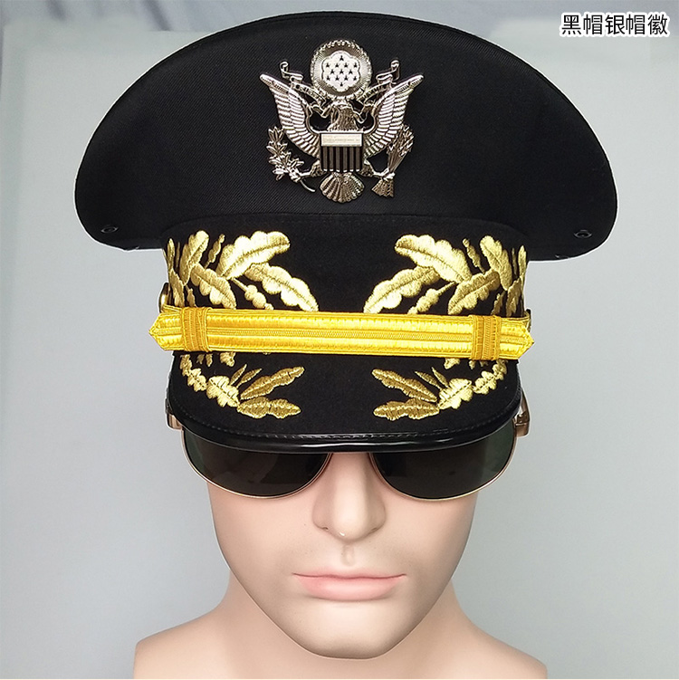 美国海员大盖帽船员白色帽子船长礼服帽子保安帽演出帽大檐帽定制款