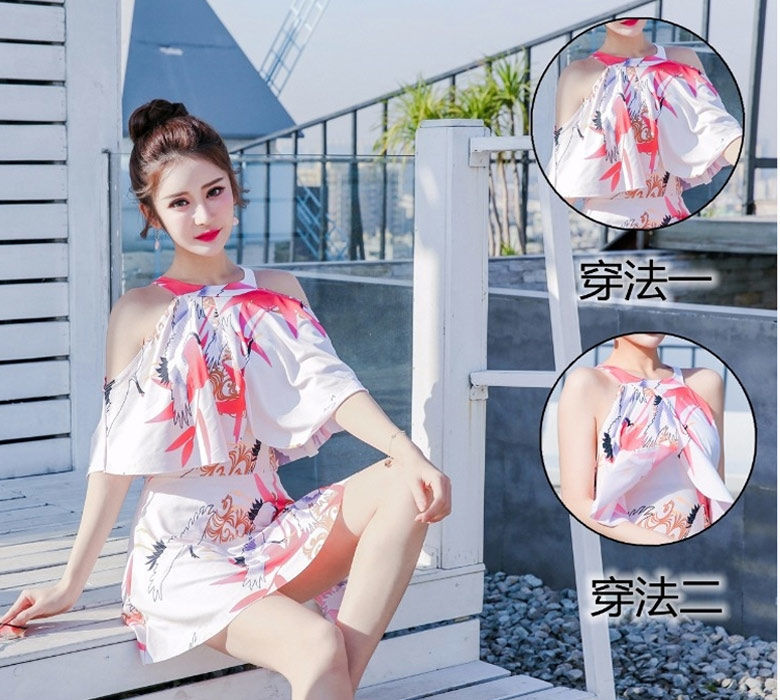 泳衣女连体遮肚显瘦性感小胸保守大码韩国ins温泉游泳衣2025美背款