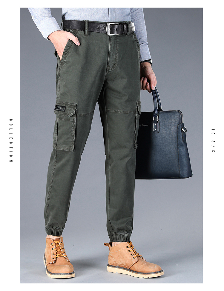 吉普jeep多袋裤男士春秋季多口袋休闲裤男宽松束脚系带长裤子 黑色 38