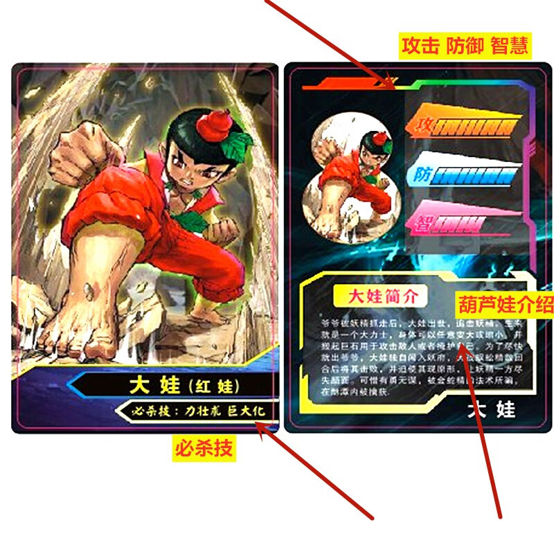 葫芦娃七兄弟卡片葫芦娃兄弟卡牌套装防水卡片葫芦儿童识字桌游塑封