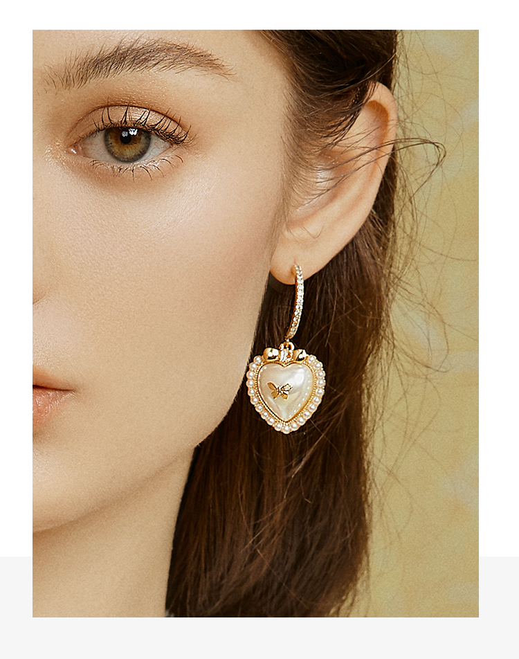 shes茜子耳饰凡尔赛之梦宫廷风爱心仿珍珠蝴蝶耳钉时尚女士耳环节日
