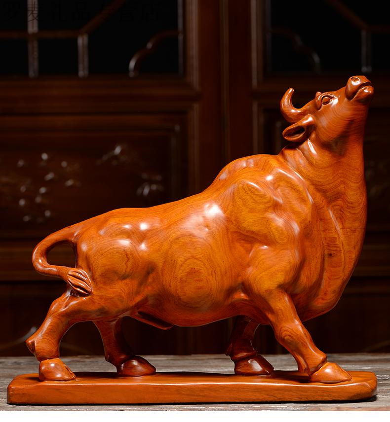 vakada木雕福牛生肖摆件实木雕刻玄关牛气冲天摆设办公书架开业工艺