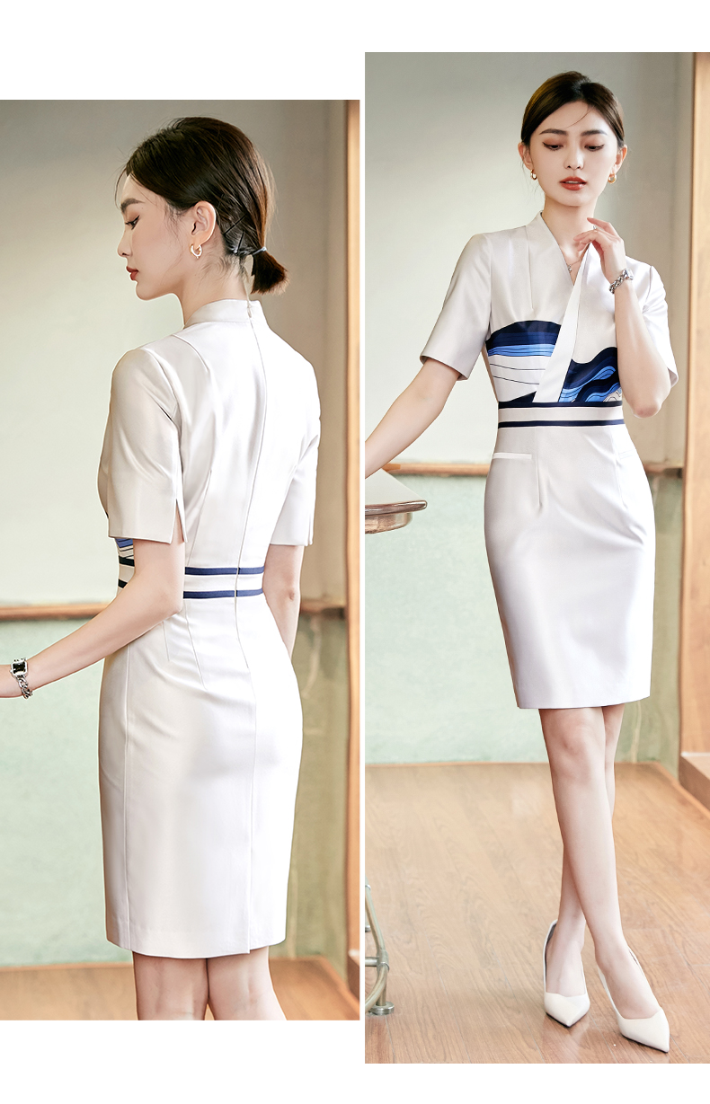 binlifei品牌女装轻奢复古印花中式国风连衣裙女夏职业装高端迎宾礼仪