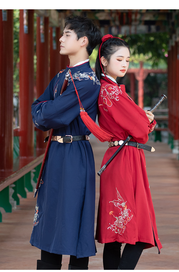 明朝锦衣卫服装男飞鱼服男明制装大码汉服女刺绣交领蟒袍情侣套装秋