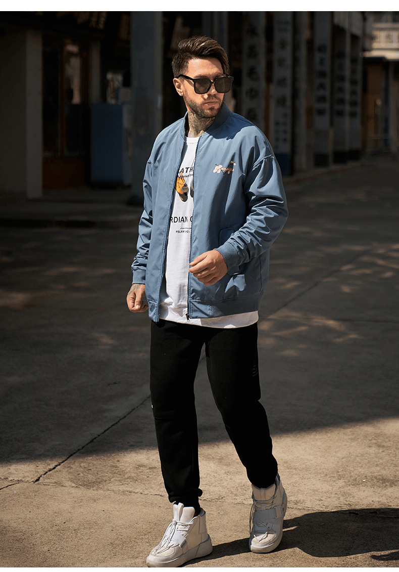 坦野大码夹克外套男装胖子国潮秋季男士棒球外套动物印花大码男装上衣