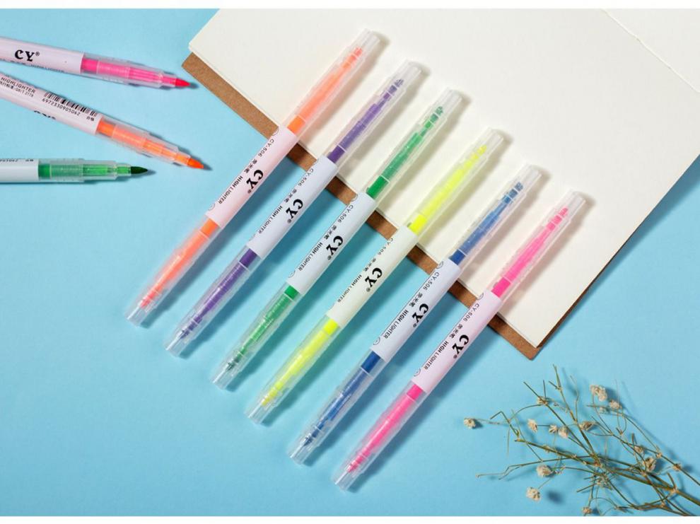 【精选品质】6色套装双头荧光笔课本标记学生笔记重点圈画醒目划线笔