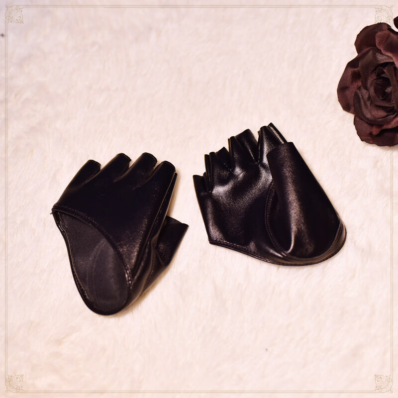 哈昱半截机能跳舞哥特朋克半指半掌露指辣妹执事皮手套女黑色pu半掌