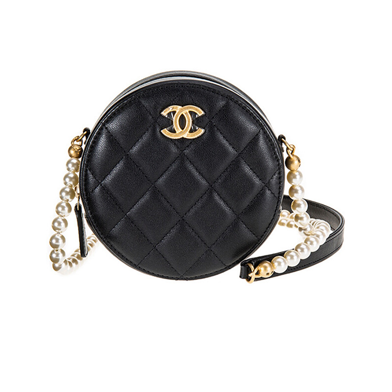 买手代购chanel香奈儿女包经典小牛皮珍珠链条金扣圆饼包斜挎包单肩包