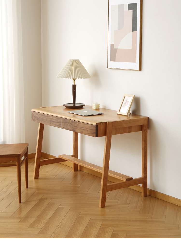 红星美凯龙商场同款黑胡桃木书桌北欧实木简约樱桃木电脑桌现代橡木