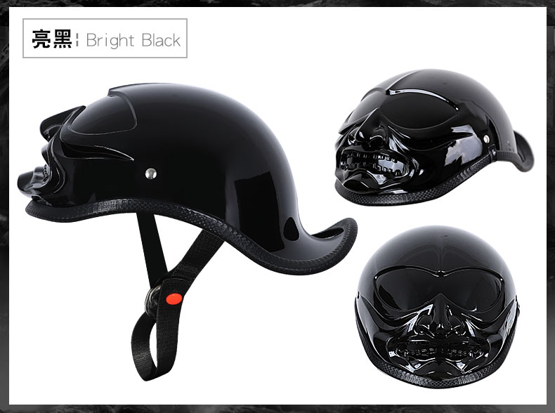 复古哈雷水瓢盔新款网红摩托车头盔半盔机车瓢盔骷髅个性安全男女电动