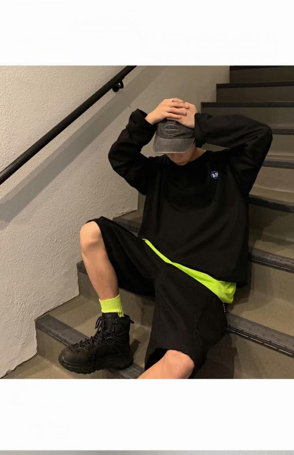 岸港长袖t恤男内搭ins潮流百搭宽松潮牌网红圆领打底外穿纯色春秋季上