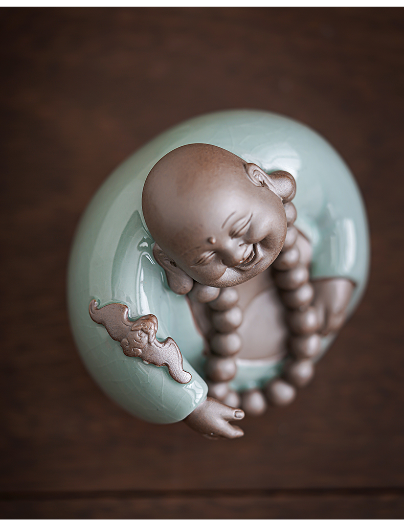 福在眼前弥勒佛摆件紫砂配哥窑茶宠摆设弥乐笑乐佛茶玩可养开片福在