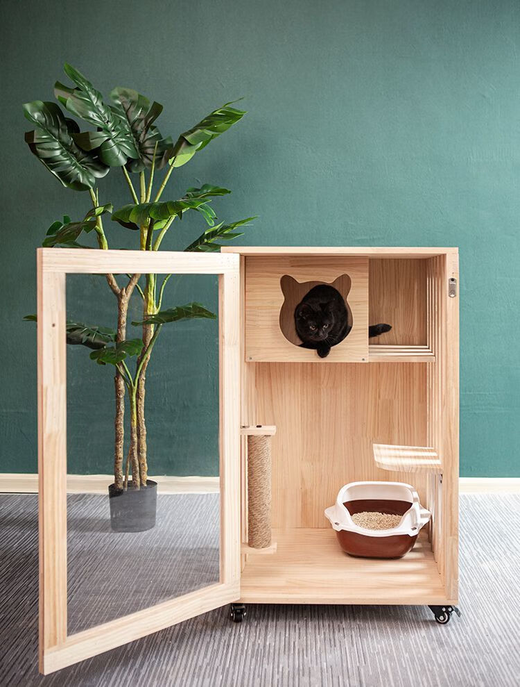 京优选猫柜子玻璃实木猫别墅公寓家用猫窝封闭式有门巨猫笼家用大号大