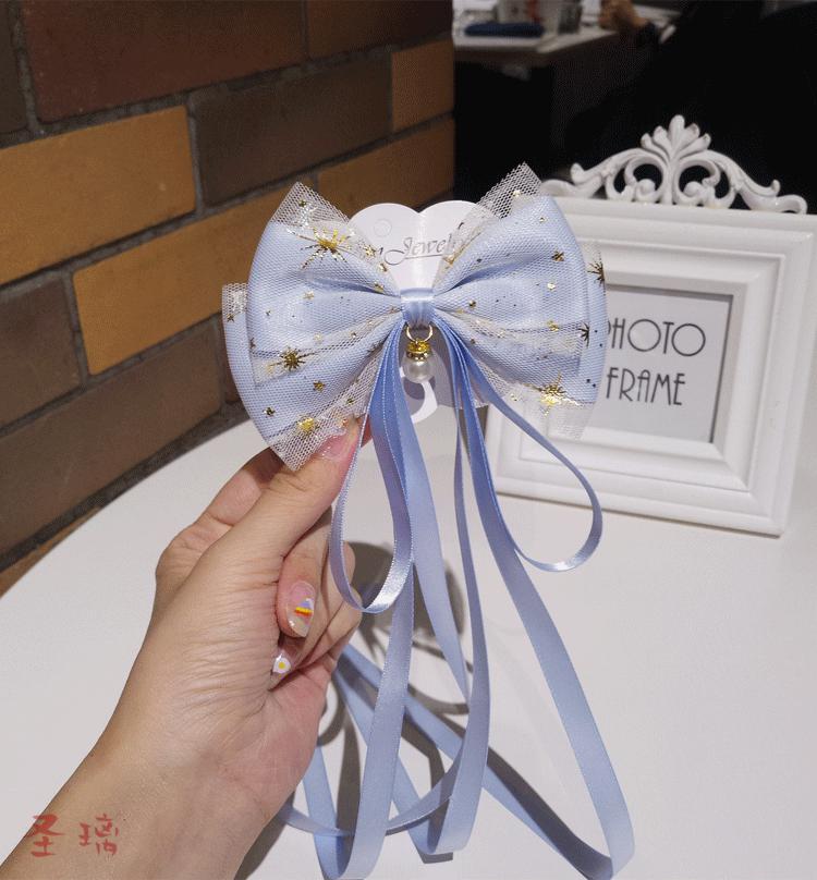 圣璃 纯手工长飘带蝴蝶结发夹洛丽塔lolita头饰古风马尾夹发卡星星