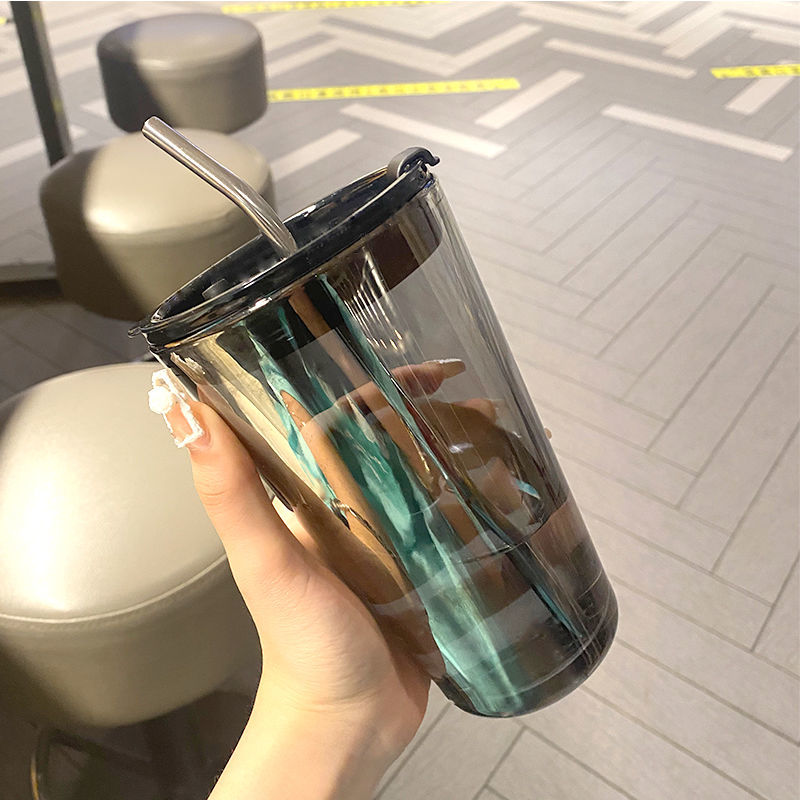 欧格达(ougeda) 大容量马克杯大容量网红吸管玻璃杯ins风高颜值咖啡杯