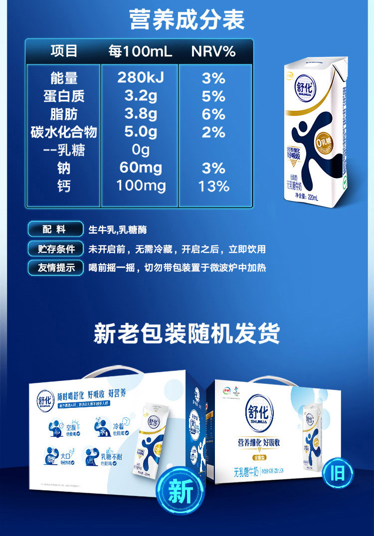 伊利舒化奶無乳糖牛奶220ml12盒禮盒裝零乳糖好吸收營養早餐李錦記yl