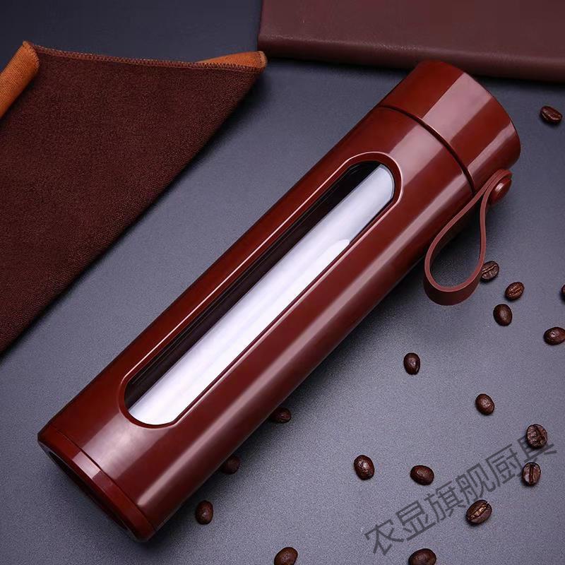 老板杯大容量玻璃杯便商务杯耐热防摔带把公杯男女茶杯双层杯子 黑色