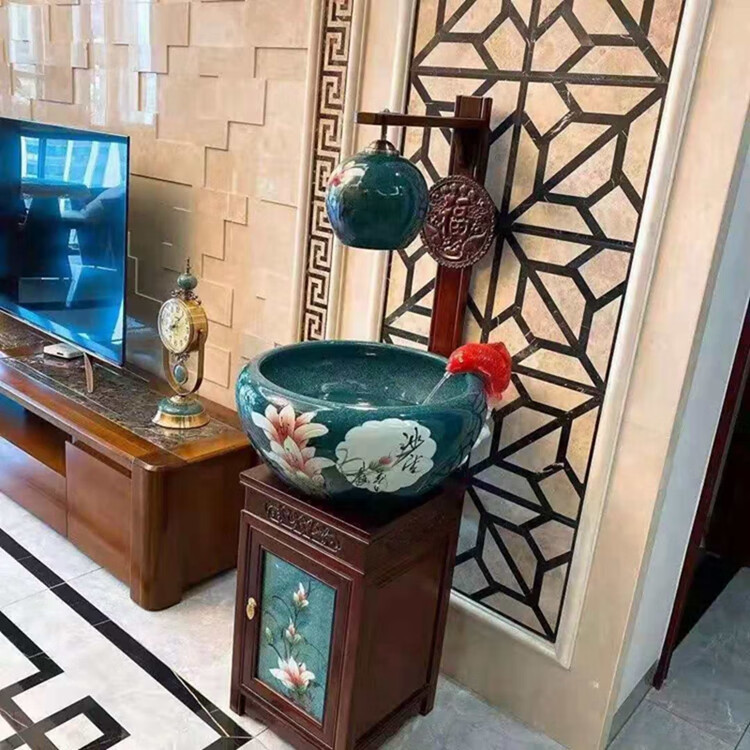 玄关鱼缸柜现代简约客厅隔断柜轻奢陶瓷柜式玉兰花金鱼鱼缸落地门海缸