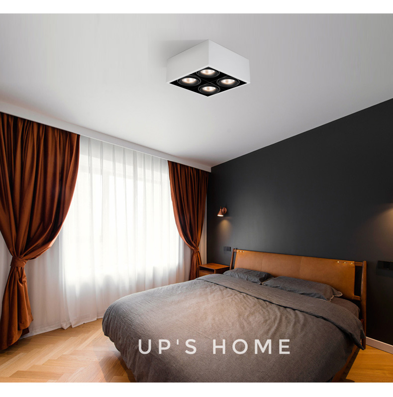 led明装筒灯四头方形芯片眩无主灯照明斗胆灯栏栅cob射灯47w黄光3000k