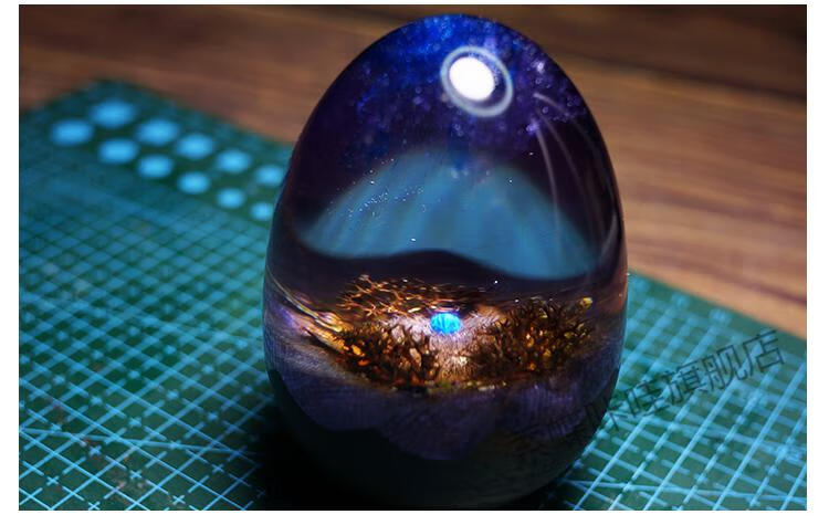 青木制手作星空龙蛋树脂滴胶檀木定制摆件情侣礼物创意 星空龙蛋