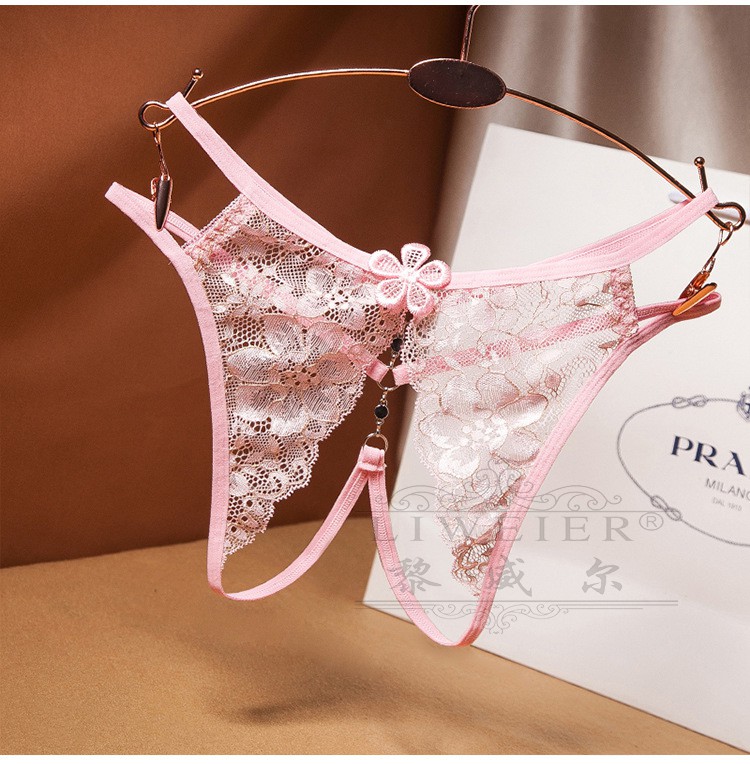 黎威尔品牌蕾丝开档内裤女免脱诱惑开裆火辣性感薄丁字裤红色均码