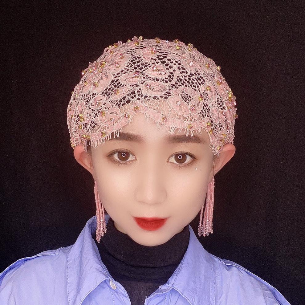 心墨染新品回民帽子春夏流苏帽子新款回族纱巾重手工缝制帽子睫毛款