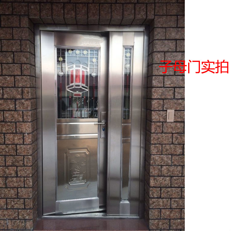 门防盗进户白钢农村入户201不绣钢工程钢质楼宇家用大门玫瑰金福字