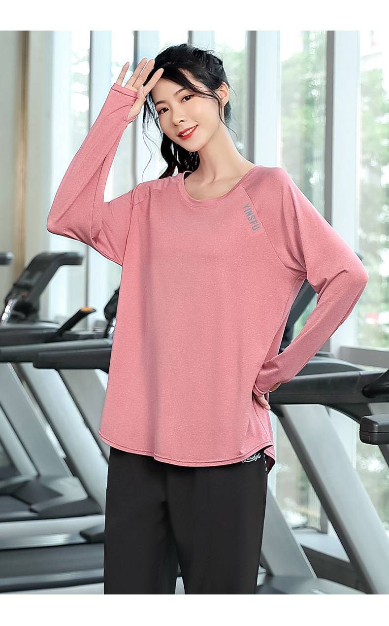 练瑜伽穿的衣服加大码健身套装女胖mm运动上衣瑜伽服房宽松t恤晨跑步
