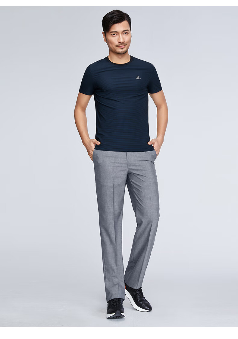 百斯盾 圆领短袖t恤男装 2021夏季新款薄款舒适休闲上衣男士 蓝绿色